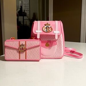 Disney Princess-Themed Backpack and Phone Wallet with mirror Set